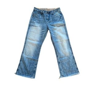 Express‎ Blake Jeans Men's 32x28 Loose Fit Boot Cut Embroidered Distressed Blue